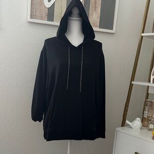 Torrid Active Black Cotton Hoodie with Chain Drawstring and Lace Up Open Back